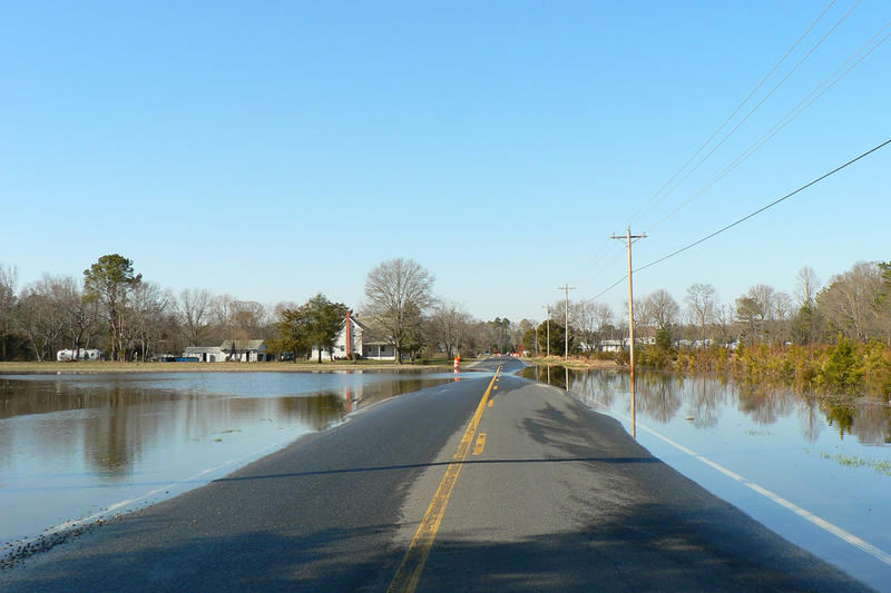A road partly flooded