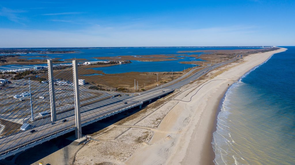 The beach on the north side of Indian River Inlet. Aerial Photograph by Cody Croswell.