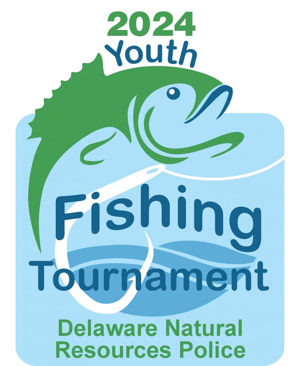 Graphic showing a stylized fish in action over the words 2024 Youth Fishing Tournament.