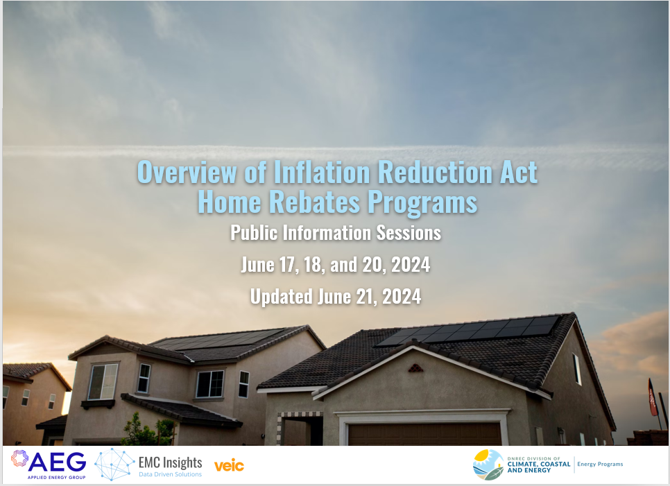 An image of the first slide of a presentation titled "Overview of Inflation Reduction Act Homes Rebates Programs."