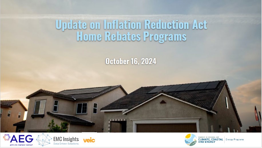 An image of the first slide of a presentation titled "Overview of Inflation Reduction Act Homes Rebates Programs."