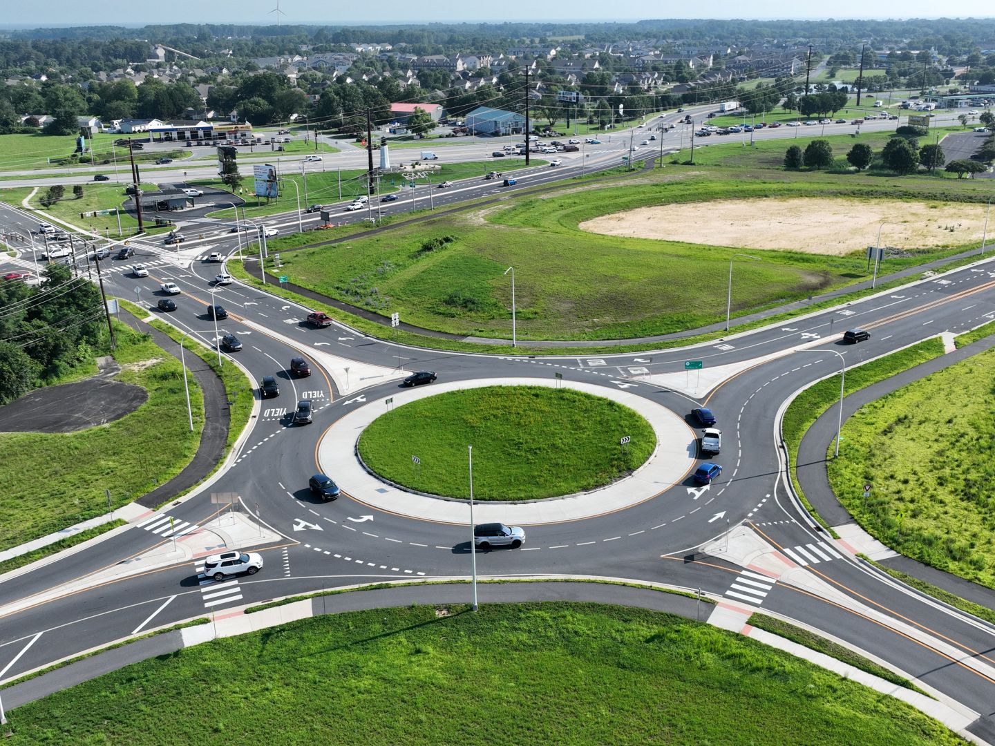 Aerial view of a traffic circle.