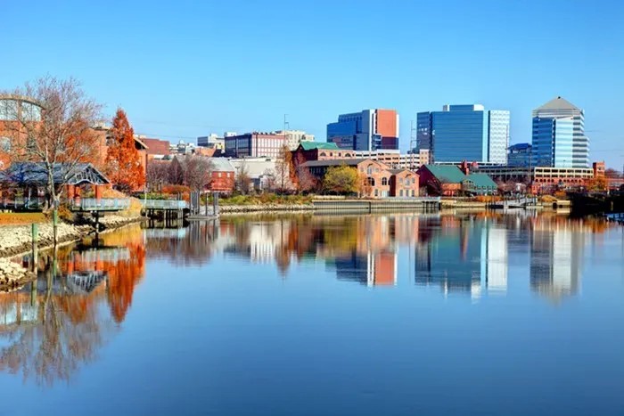 The Wilmington skyline seen across the waters of the Christina River