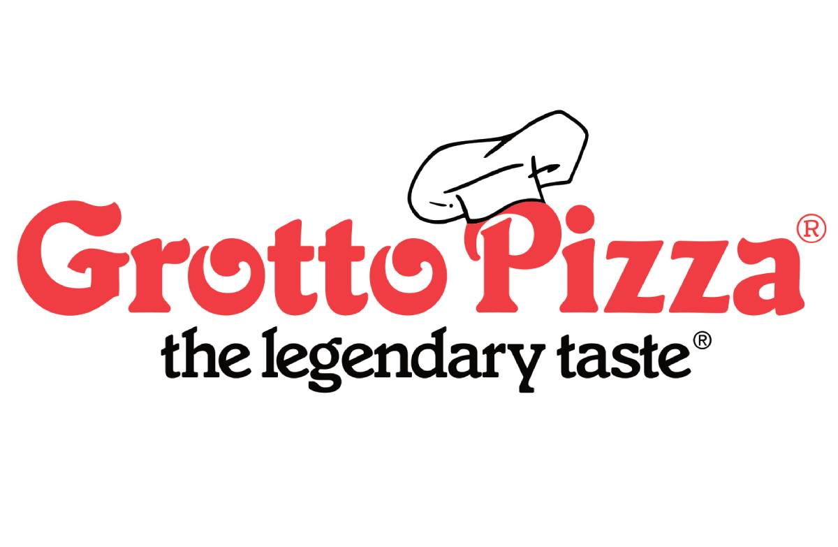 Grotto Pizza logo, with the words: "The legendary taste."